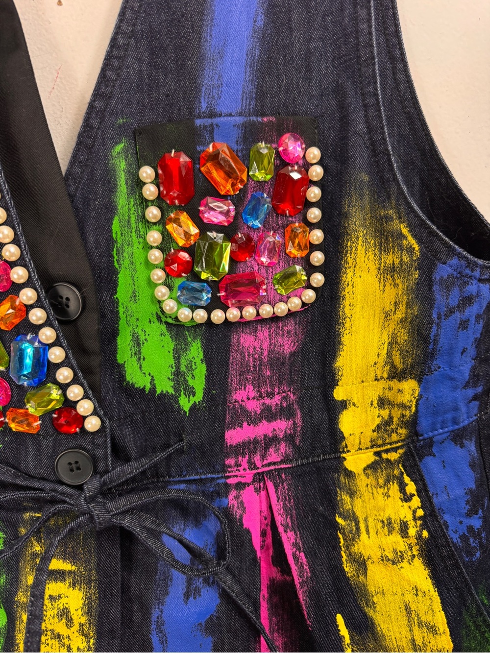 NWT Kate Hewko One Size OS Bedazzled Paint Stroke Denim Overalls Wearable Art - Picture 4 of 6